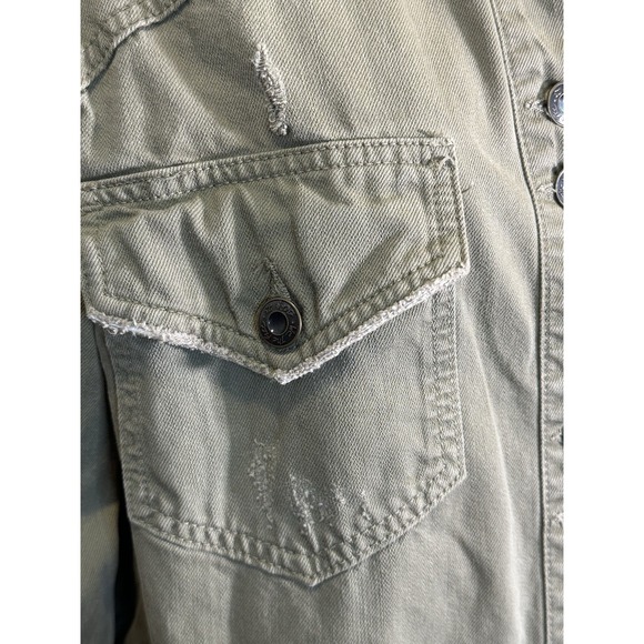 Free People Moonchild Military Shacket Med Green Denim Shirt Jacket Distressed - Picture 5 of 16